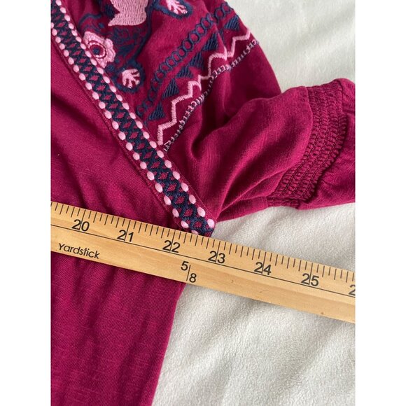 New Directions Boho Embroidered Peasant Blouse Tassel Tie Bohemian Hippie Large - Picture 3 of 11